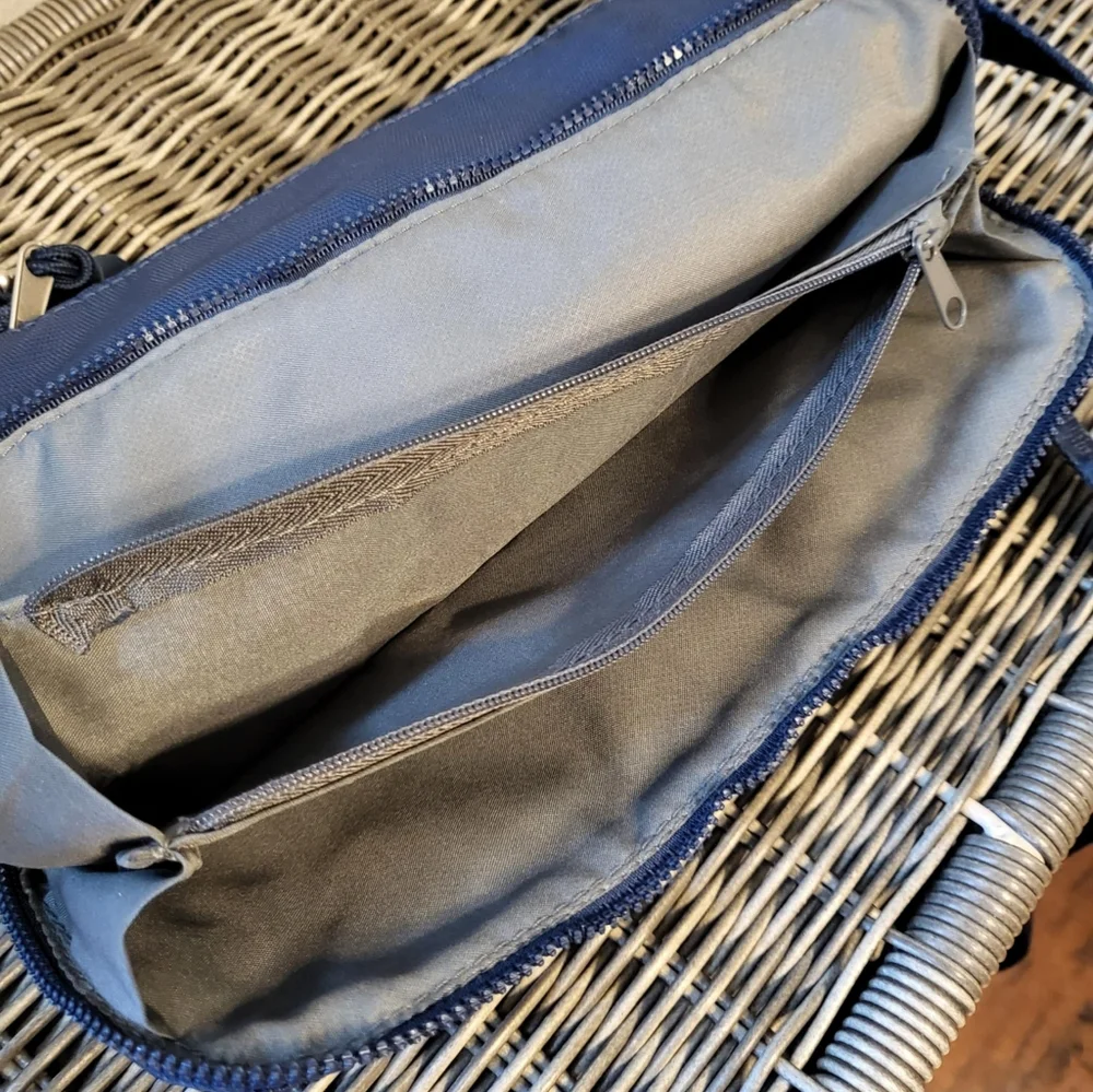 Crossbody Purse Multipocket Nylon Bag Blue Gray Lining